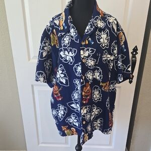 Blue and White‎ Casual Button Down Shirt with Floral Print